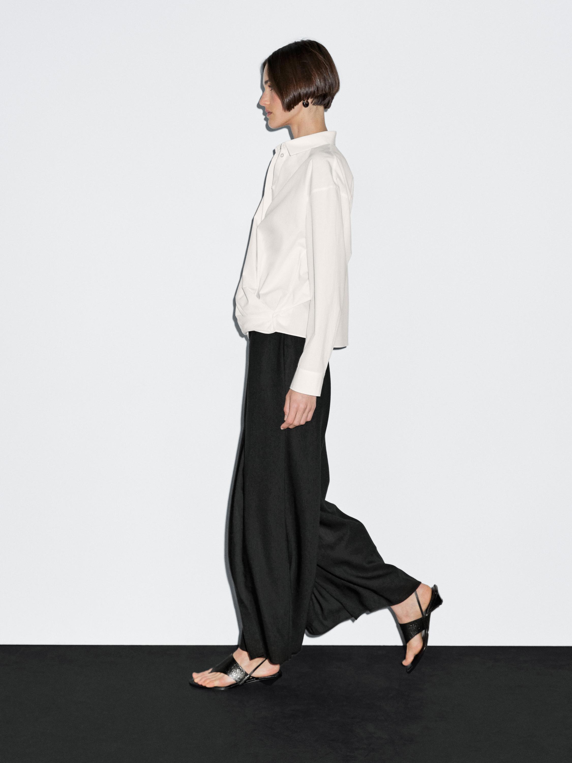 Chemisier drapé bas asymétrique 100 % coton